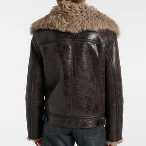 Blouson aviateur en cuir pour femme de luxe Doublure en fausse fourrure douce matelassée Manteau en peau de mouton chaud d'hiver Vente en gros Logo personnalisé - Product Image 3