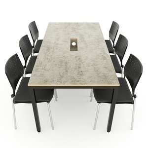 Uconcept HBUC053 System 180x90cm Industrial Style Plywood Meeting <b>Table</b> with Iron Legs Oval Concrete Color for Hotels <b>Offices</b> - Product Image 3