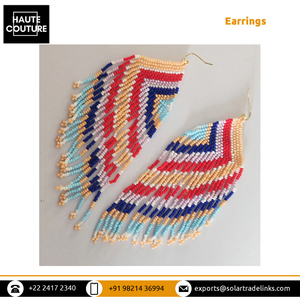 12 cm de Long forme angulaire à la main brodé à la main rouge indien plume tête robe perlée glands boucles d'oreilles goutte pour les femmes - Product Image 2