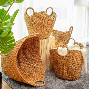 Fabricante de Vietnam, cesta de almacenamiento de jacinto de agua, cesta de paja para la colada, almacenamiento tejido a mano con asas, cesta hecha a mano para el hogar - Product Image 1