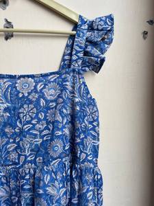Boho Summer <b>Dress</b> in joyful blue and <b>white</b> Hand Block Printed <b>dress</b> Sleeveless Cotton Summer Floral Indian Cotton Tier <b>dress</b> - Product Image 6