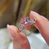 Anillo Fino de Plata 925 Original con Zirconia Rosa en Forma de Pera, Bañado en Rodio, Joyería para Compromiso, Boda, Fiesta, Regalo para Enamorados