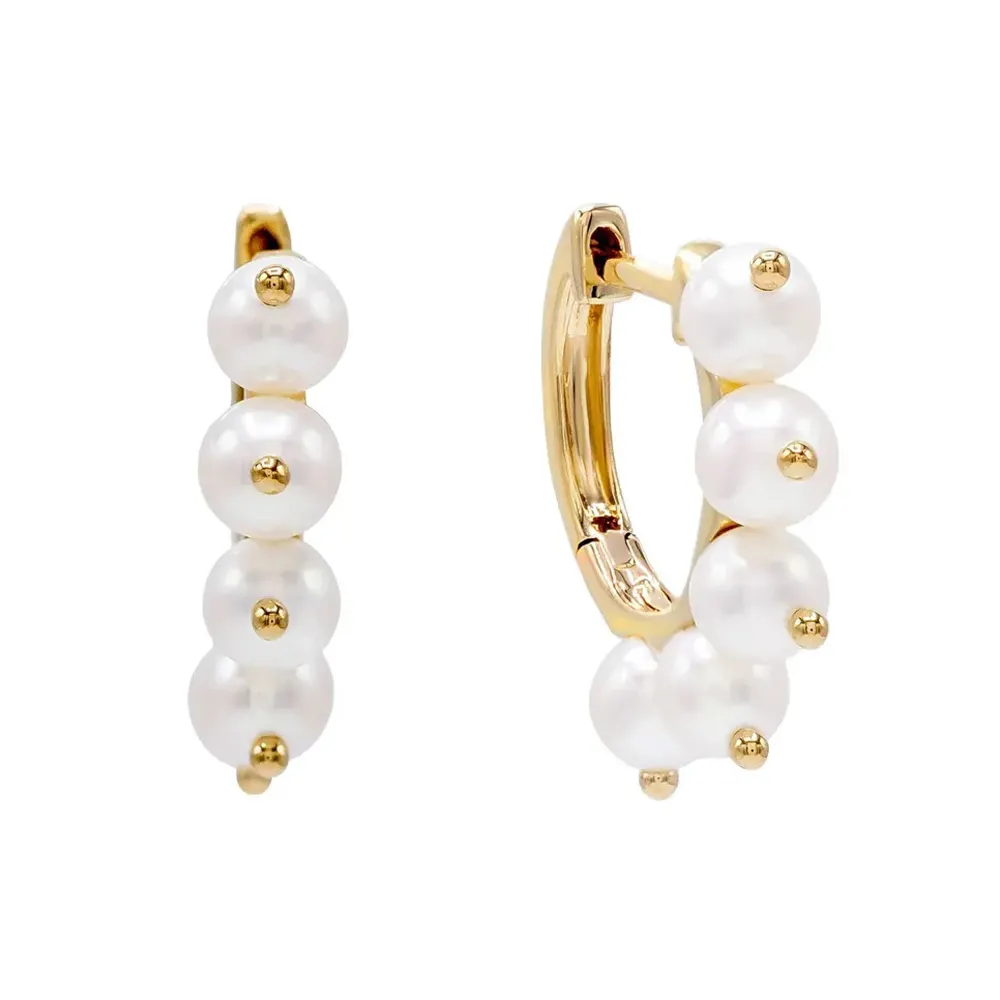 Pendientes de aro de oro amarillo de 14K con perlas colgantes, joyería hecha a mano, color Natural, mar, Océano Real