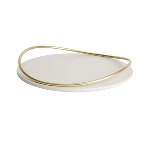 Plateau en marbre de qualité supérieure avec poignée en or fantaisie Décoration de table Plateau décoratif unique. - Product Image 1