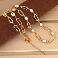 Collier de perles blanches d'eau douce naturelles collier à breloques en or pour femmes chaîne à maillons lariat femmes mode bijoux de perles minimalistes