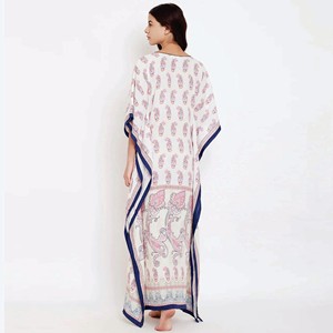 Fabricación personalizada Slim Fit Viscosa Rayón Cuello en V Medias mangas Paisley Perfection Loungewear Kaftan - Product Image 5