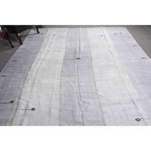 Alfombra de lana turca Vintage Chic 9x10ft tejido plano de retazos grises para decoraciones de sala de estar con respaldo de látex - Product Image 5