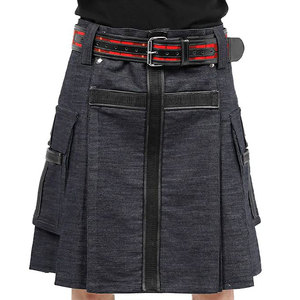 Kilt de Mezclilla que Combina el Denim Resistente con Elegantes Detalles de Cuero, Bolsillos Tipo Cargo, Diseño Versátil, Kilt para Hombre - Product Image 1