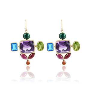 Classique plaqué or 925 argent Sterling lunette ensemble multicolore pierres précieuses boucles d'oreilles pour les femmes pour les mariages fêtes grand cadeau - Product Image 1