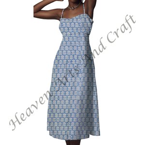 เดรสแขนยาวพิมพ์ลาย jaipur บล็อกผ้าฝ้ายสำหรับผู้หญิงและเด็กผู้หญิงชุดเดรสสายเดี่ยวแขนฟรีไซส์ลายบล็อก - Product Image 3