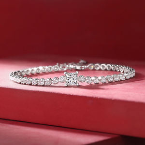 Gran oferta, pulsera de tenis de diamante de moissanita cuadrada de 1 quilate, pulsera clásica de eslabones de plata personalizada para mujer - Product Image 2
