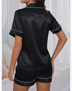Ensemble de vêtements de nuit en Satin à fleurs pour femmes bouton décontracté haut de pyjama en soie short uni/solide imprimé fleuri costume de nuit pour la nuit de mariée - Product Image 5