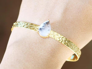 กำไลข้อมือพลอยอาเกตธรรมชาติทรงลูกแพร์ ชุบทอง 18k - Product Image 5