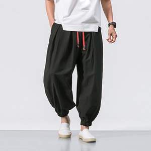 Pantalones de farol de lino y algodón relajados de Color sólido Unisex, pantalones holgados bohemios de playa con entrepierna caída, pantalones de Yoga con cordón de Hip Hop - Product Image 3