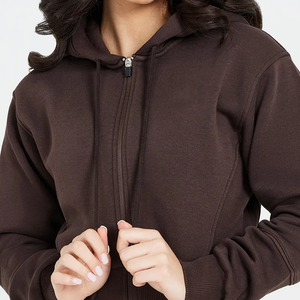 Wholesale High Quality Women Blank Full Zip up Drawstring <b>Soft</b> Fleece Oversized Lounge Cropped Zip Through <b>Hoodie</b> BY BS 2026 - Product Image 2