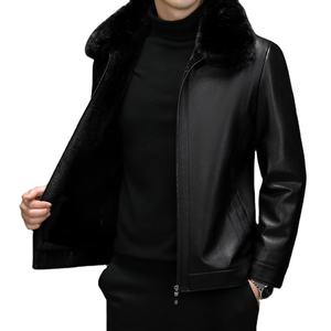 Manteau en cuir de haute qualité hommes automne hiver nouveau épaissi chaud col de fourrure affaires décontracté veste en cuir hommes - Product Image 4