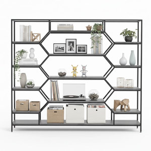 Étagère décorative multifonctionnelle moderne en bois de caoutchouc avec structure en fer élégante 196x30x155cm pour salon - Product Image 2