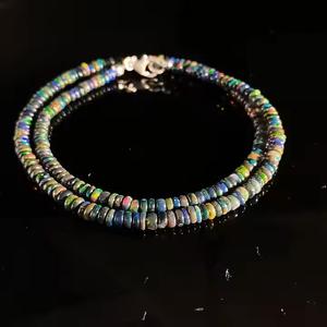 Collar de Plata de Ley 925 con cuentas de ópalo etíope multifuego de 4mm, joyería de piedra negra Natural lisa - Product Image 2