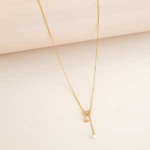92.5 Silver <b>Necklace</b> 191277 Trendy Butterfly Shape with Zircon and Pearl Gold and Rhodium Plated Link Chain for Wedding Gift - Product Image 2