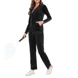 Survêtement personnalisé pour femmes, haut et pantalon noirs, ensemble pantalons de survêtement et sweat à capuche pour femmes, pour la course à pied ou le cyclisme - Product Image 3