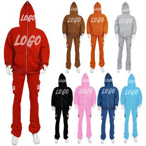 2025 Fashion Custom Brand Cotton Reflective Unisex Streetwear Tracksuit 2pcs Thick Breathable Hoodie <b>Pant</b> Sweatsuit for Autumn - Product Image 1