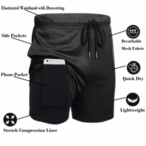 Fitness <b>Shorts</b> for Outdoor Sports Running Training Polyester Double Layer <b>Compression</b> <b>Shorts</b> <b>Men</b> - Product Image 5