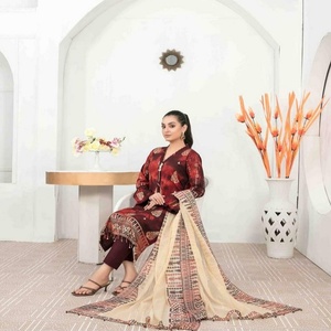 Tawakkal-traje de 3 piezas con mesa dorada impresa, ropa de la India y paquistaní de marca Original - Product Image 2