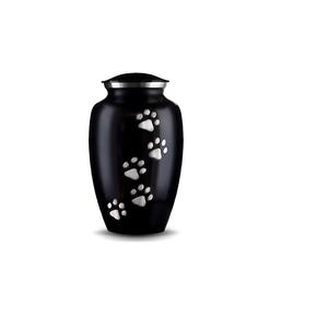Black Finish Pet <b>Memorial</b> Urn for Ashes Metal Cremation Keepsake with Silver Paw Trail Design for <b>Dog</b> and Cat Remembrance - Product Image 1