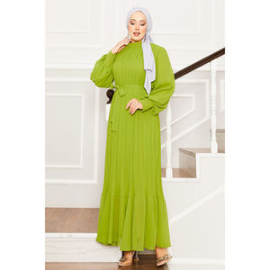 Vestido de Noche Verde Oliva con Mangas de Organza y Detalles de Ganchillo, Estilo Línea A para Fiesta, Vestido de Gala, Look Sencillo para Invitada de Boda, Largo hasta el Suelo, Corte Imperio - Product Image 4