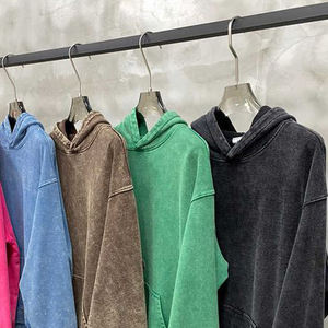 Sudadera vintage con capucha y cremallera bidireccional para hombre, ligera, suelta de alta calidad, lavado ácido, sudaderas con capucha de sol desteñido - Product Image 4