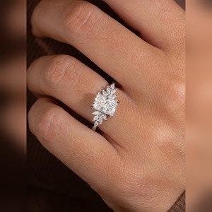 Anillo de Diamantes con Corte Radiante Personalizado, Diseño de Racimo, Joyería de Compromiso, Oro 10K 14K 18K, Plata, Platino, Gran Venta - Product Image 6