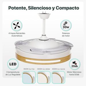 Ventilador de techo LED moderno Citymart, aspas retráctiles de 42 pulgadas, Motor DC 66W, 6 velocidades, Control remoto, 220V, voltaje de entrada, potencia de 60W - Product Image 4