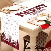 Nappe de Noël rouge et noire à motif écossais buffle, cerf et sapin de Noël, aspect lin polyester, chemin de table de fête, décoration de Noël