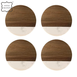 Creative round Ceramic Coaster Custom Marble and Acacia Wood Best Quality <b>Bamboo</b> Marble for Drinks - Product Image 4