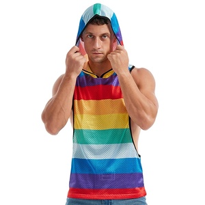 Custom Puff Print Fitted <b>Hoodie</b> <b>Sleeveless</b> T Shirts Wholesale Gym Bodybuilding Athletic 95% Mesh 5% Spandex Men Tank Top - Product Image 1