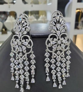 Moissanite Sterling Silver <b>Earring</b> Exclusive <b>Long</b> Faceted Diamond Moissanite Stood <b>Earring</b> Customized Jewelry Necklace - Product Image 2