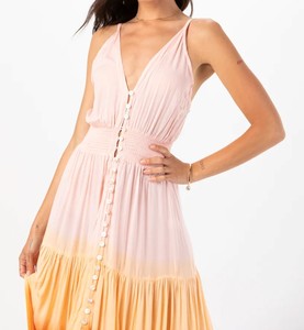 Vêtements pour femmes Rayon Multi Ombre Tie-Dye Robe sans manches Beach Party Summer Wear Bouton Décoration Robe d'été Smoky Belt - Product Image 4