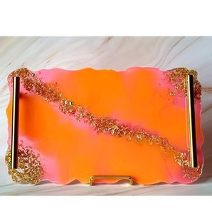 Conjunto de posavasos de bandeja de servicio de resina decorativa de diseñador hecho a mano personalizado de alta calidad para restaurantes caseros patrón de modelo indio - Product Image 5