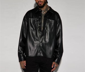 Vêtements d'extérieur personnalisés OEM Chemise en cuir décontractée à fermeture éclair Style de rue Chemise boutonnée en faux cuir Chemise en cuir à la mode pour hommes - Product Image 5