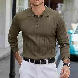 เสื้อยืดลำลองผู้ชาย LVLAEA ลายเส้น ฤดูใบไม้ผลิ ฤดูร้อน ผ้าไม่หด คอปกโปโล คอวี แขนสั้น ระบายอากาศได้ดี - Product Image 2