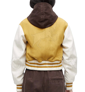 เสื้อครอปแจ็คเก็ตขนแกะ100% สำหรับผู้หญิงปรับแต่งได้สไตล์เลตเตอร์แมนย้อมสีล้วนพร้อมงานปักลายหนังแกะสำหรับฤดูหนาว - Product Image 2