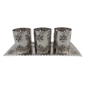 Plateau Rectangle Avec Trois Vases À Fleurs En Nickel Antique Argent Décoration Articles Ménagers Bureau Restaurants Hôtels Intérieur Maison - Product Image 2