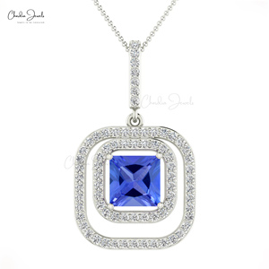 Fabricants asiatiques 14k Or Massif Diamant Double Halo Pendentif De Mariage 1.2CT Véritable Tanzanite Pendentif Au Prix De Gros - Product Image 4