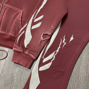 Tracksuit Men Two Piece Distressed <b>Embroidery</b> Men's Tracksuit 100% Cotton Acid Wash Zip up Hoodies And Sweatpants <b>Set</b> - Product Image 3