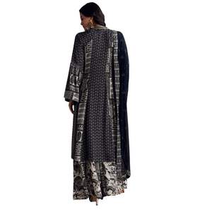 Abito Palazzo in mussola con stampa mista nera con Resham lavoro all'ingrosso donna abbigliamento etnico OEM fabbrica di abbigliamento alla rinfusa - Product Image 5