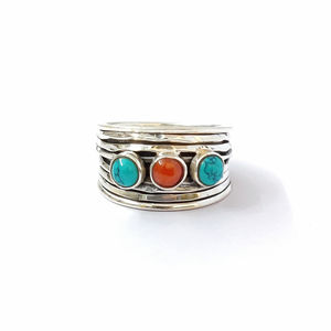 Men's Boho Multi-Stone <b>Ring</b> (7.4 Grams) Bezel Set Coral with Marquise Cut <b>Statement</b> <b>Ring</b> for Everyday Wear Rhodium Plating - Product Image 1
