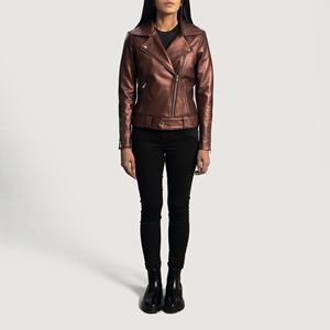 Real Leather Sheepskin Aniline Zipper Rumy Maroon Women Biker Jacket with Quilted Viscose Lining and Inside Outside Pockets - Product Image 6
