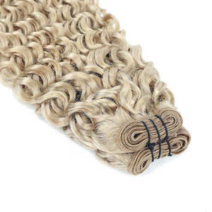 18A <b>Ash</b> <b>Blonde</b> Weft Curly <b>Hair</b> <b>Extensions</b> Remy European Human <b>Hair</b> Flat Weft - Product Image 3