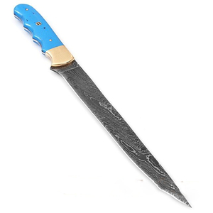 Couteau de chef de filet damas forgé à la main personnalisé avec gaine en cuir et manche en bois couteaux de cuisine - Product Image 1