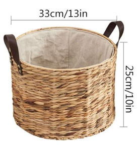 Panier de récolte de jardin en jacinthe d'eau avec doublure en coton et poignées en cuir idéal pour la collecte de fruits et d'herbes du Vietnam - Product Image 5